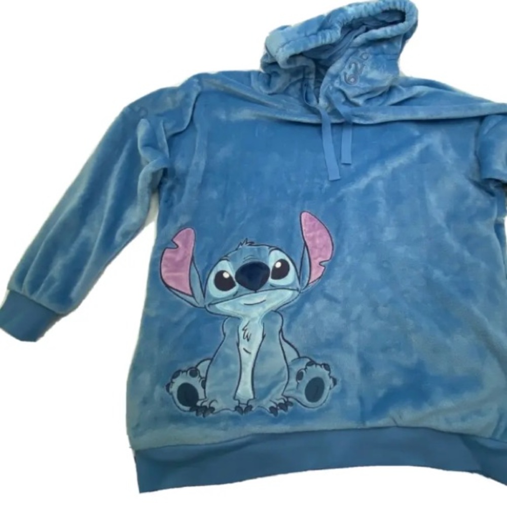 Disney Stitch Velour Pullover Hoodie Soft Pocket World Disneyland Lilo & Stich